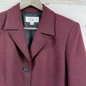 Le Suit Petite Burgundy Tweed Blazer Suit Jacket Womens 14P Lined Classic